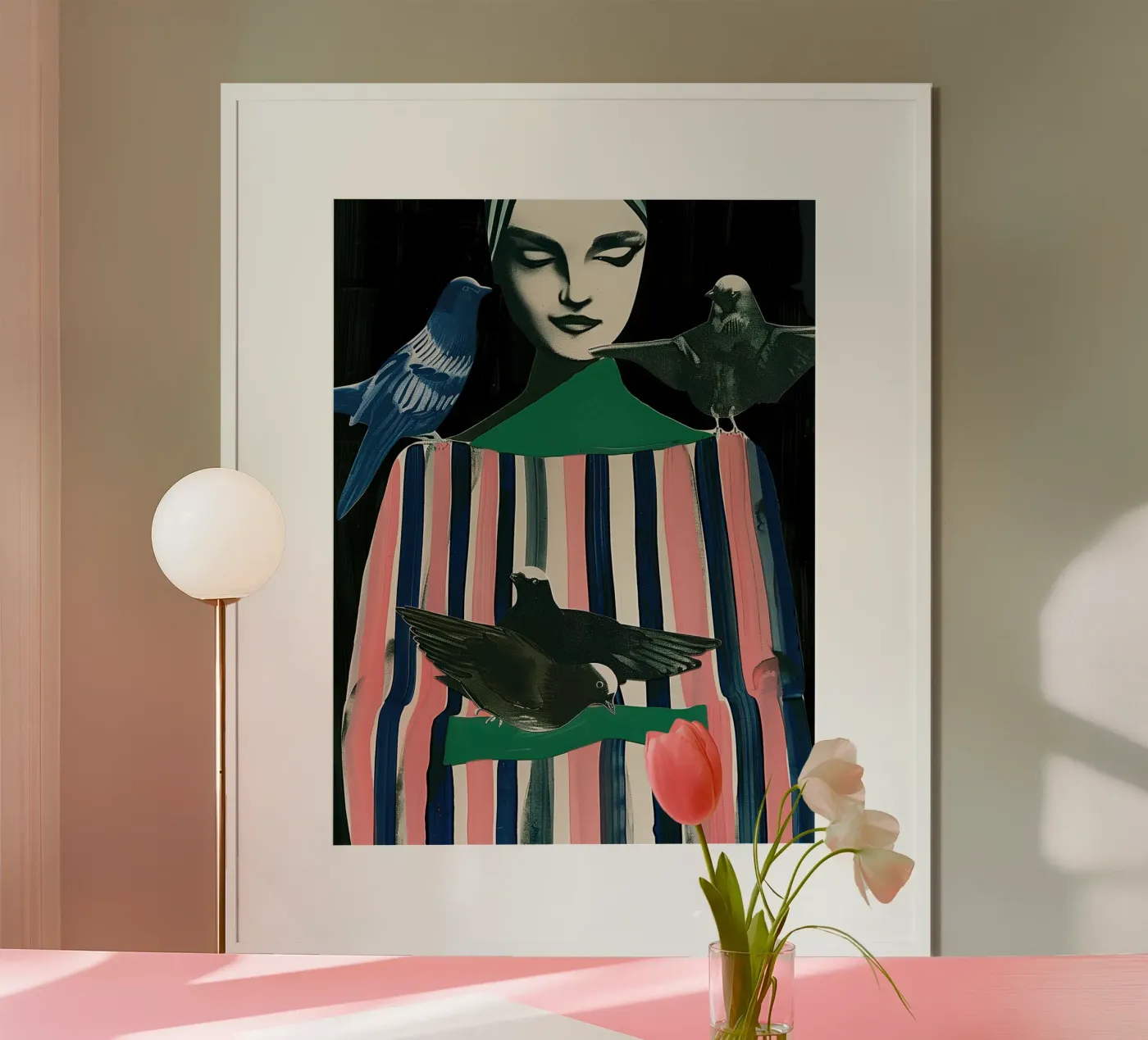 Woman and birds poster van DaarbyN