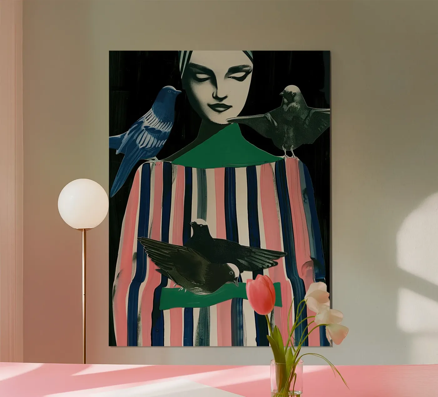 Woman and birds poster van DaarbyN