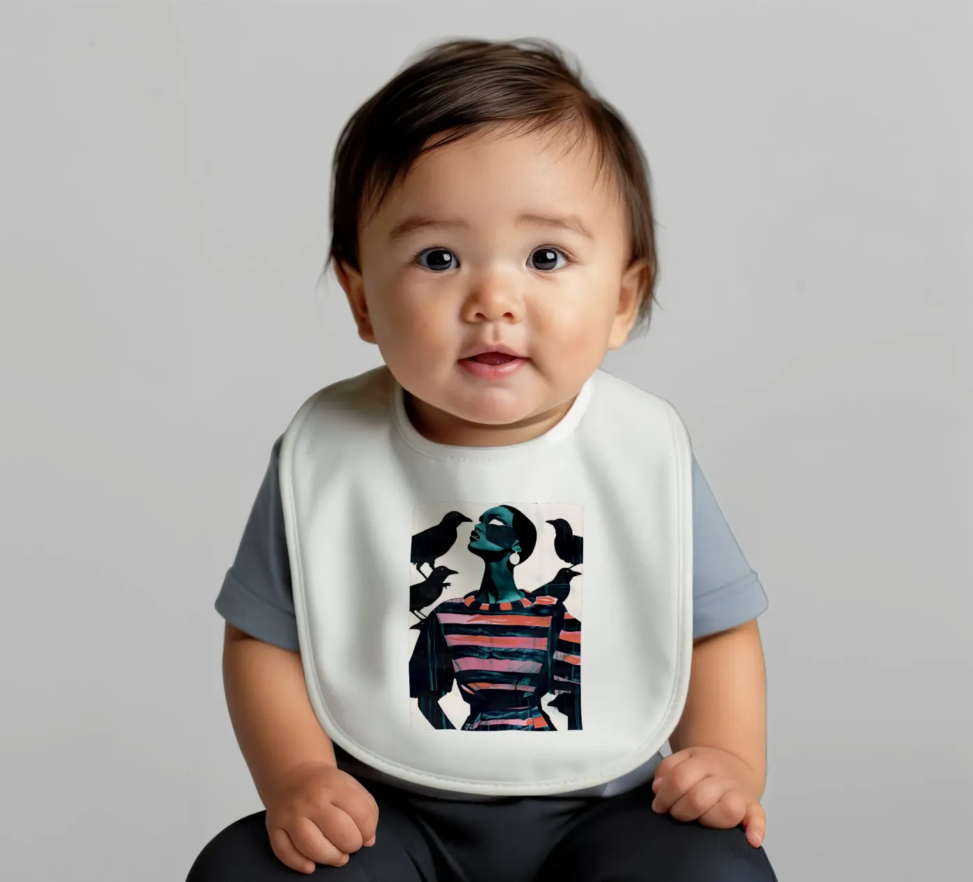 Woman and Crows baby bib by DaarbyN