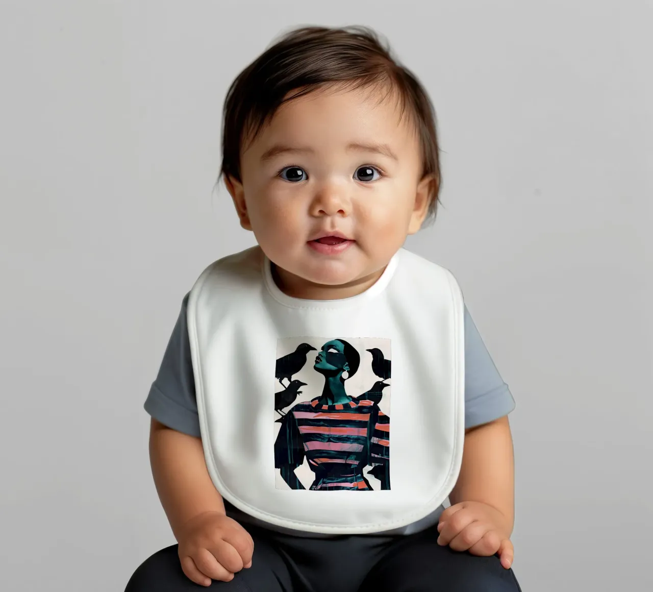 Woman and Crows baby bib by DaarbyN