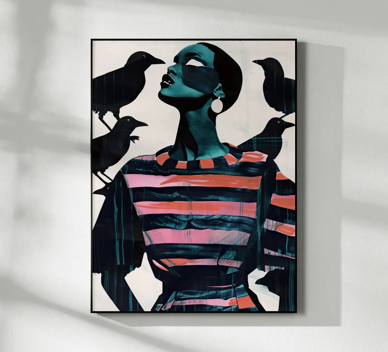 Vrouw en kraaien acryl van DaarbyN