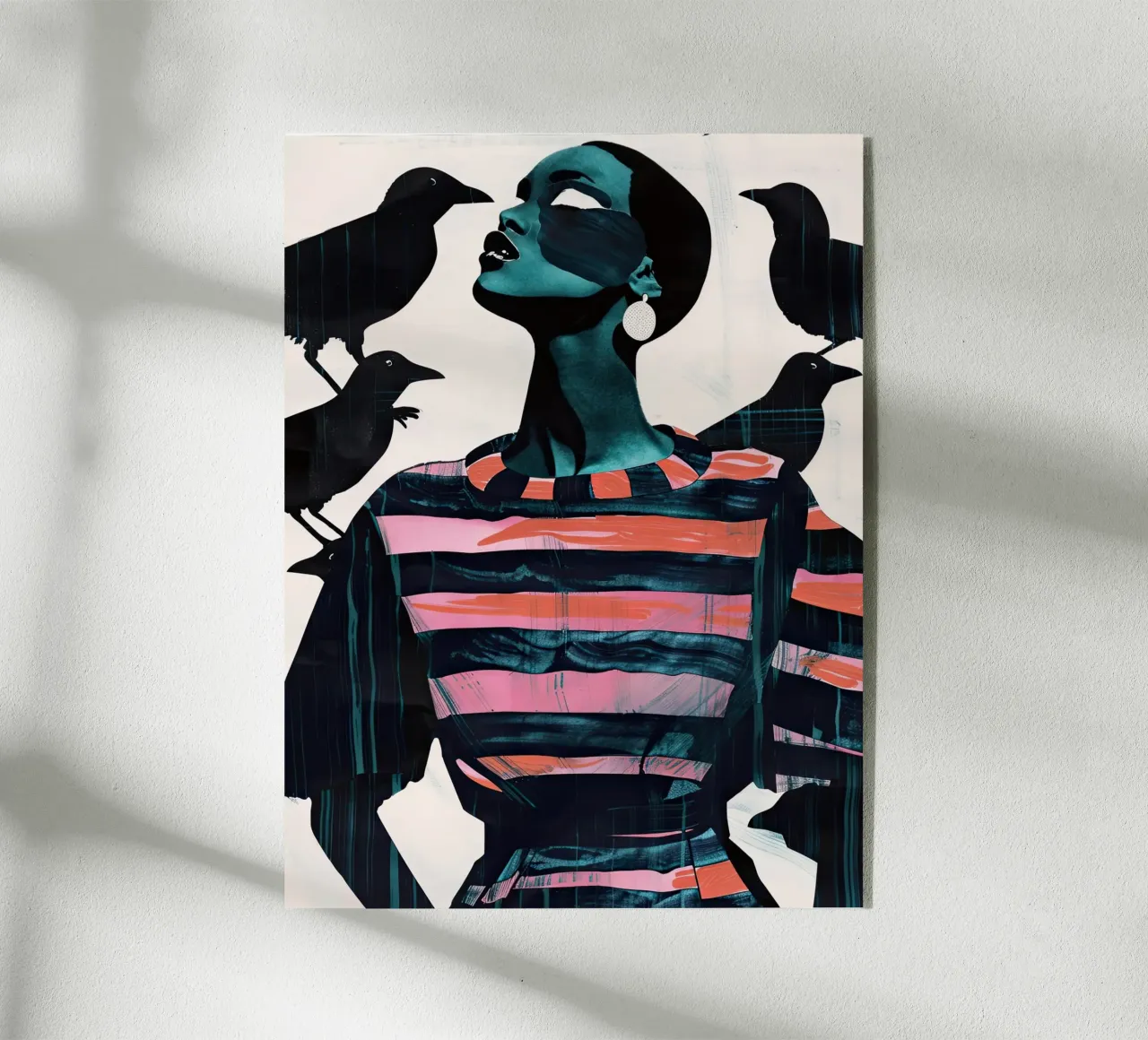 Vrouw en kraaien acryl van DaarbyN