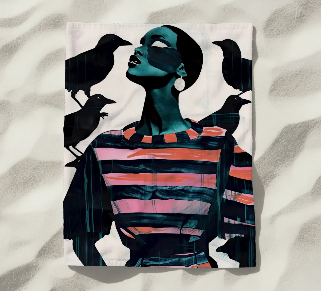 Donna e corvi telo mare da DaarbyN