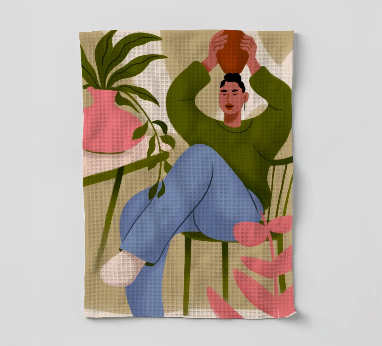 Green Outfit Plants tea towel by Kamera Obskura