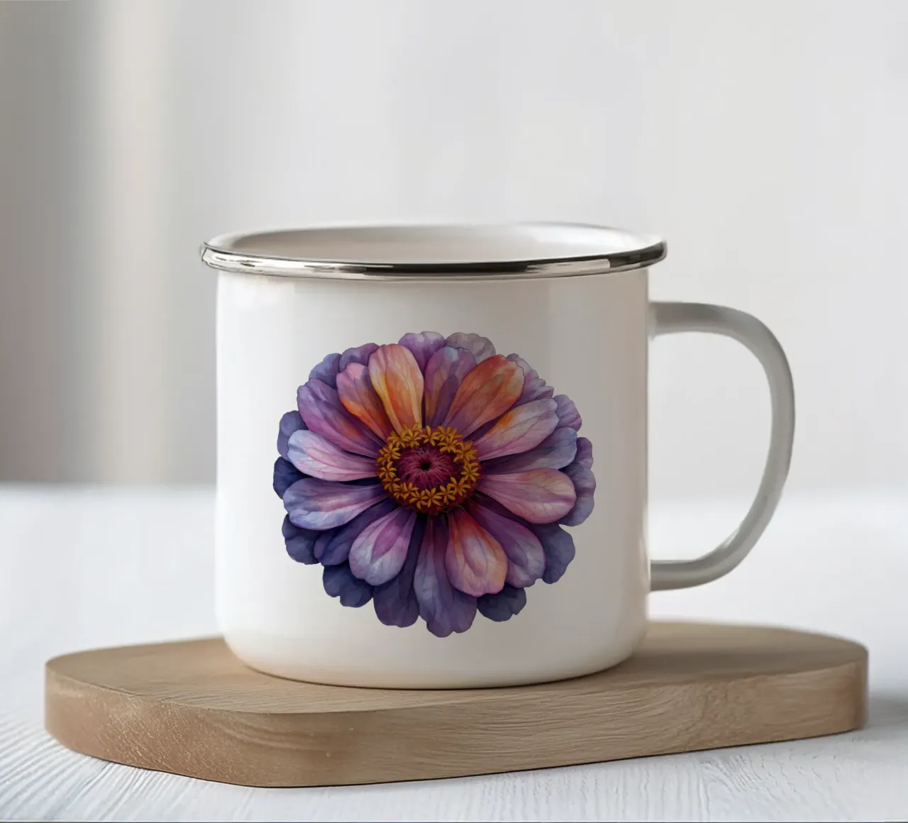 Fiore di zinnia tazza in smalto da Bold Blooms