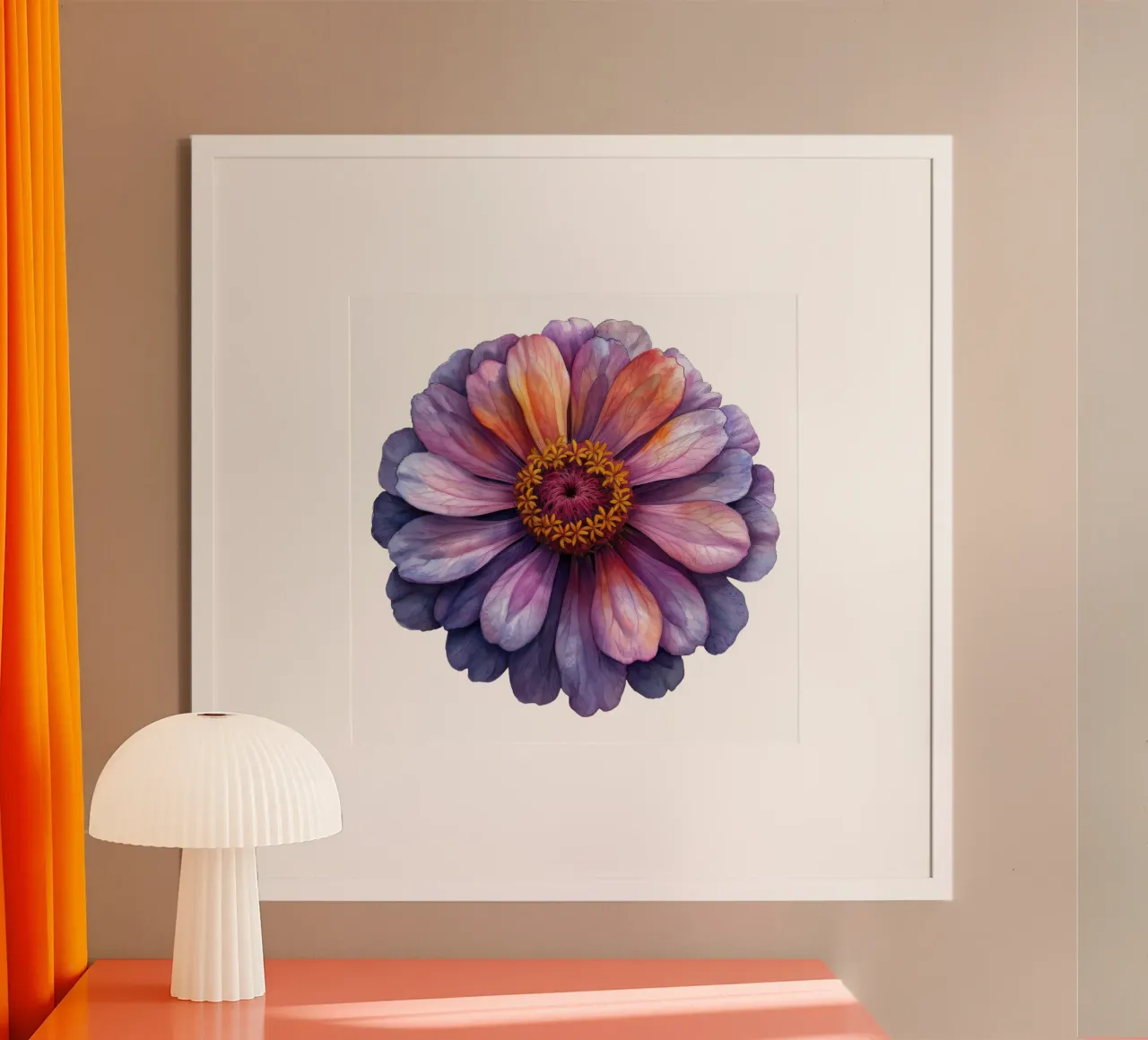 Fiore di zinnia poster con telaio in legno da Bold Blooms