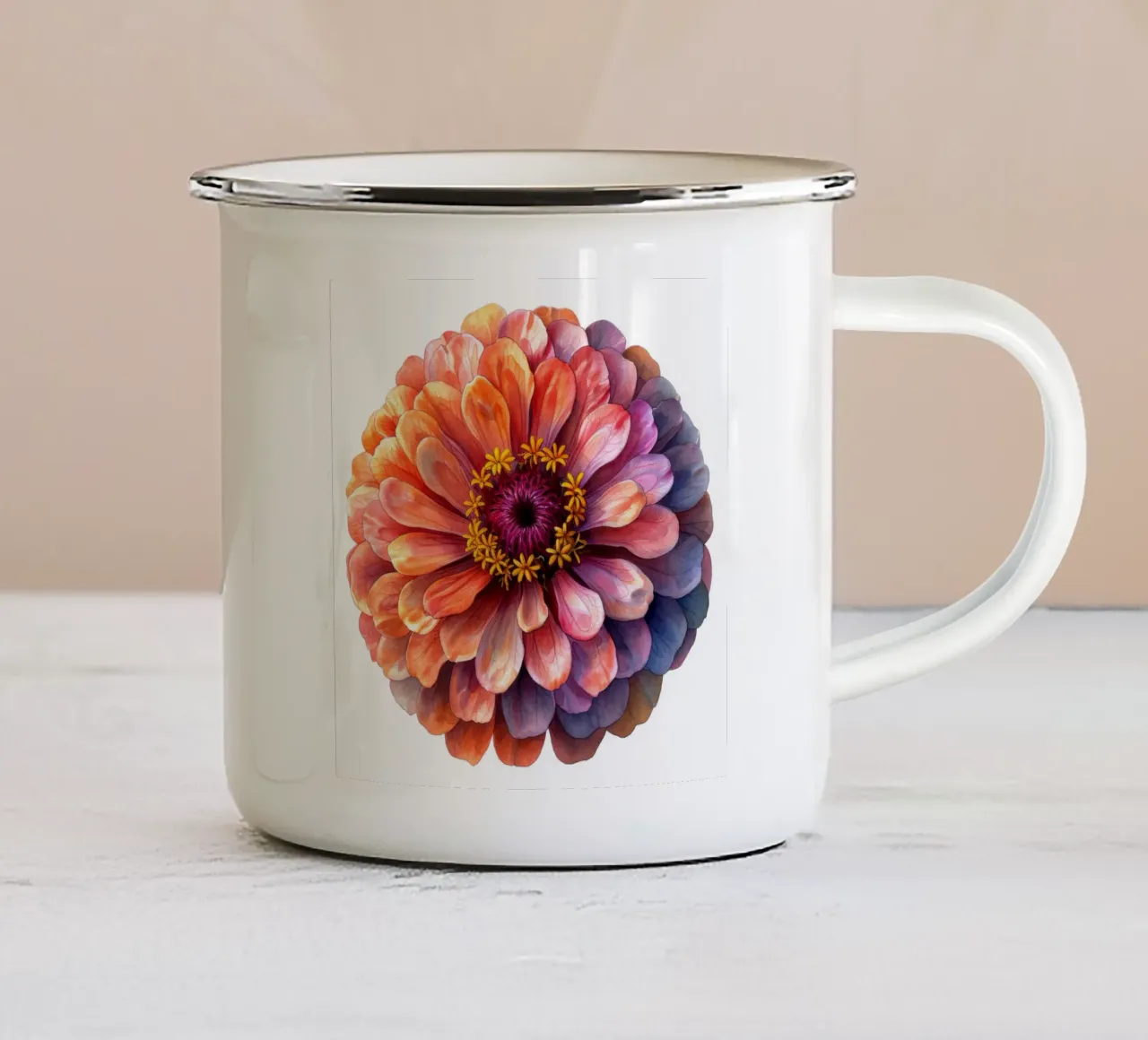 Fiore di zinnia tazza in smalto da Bold Blooms
