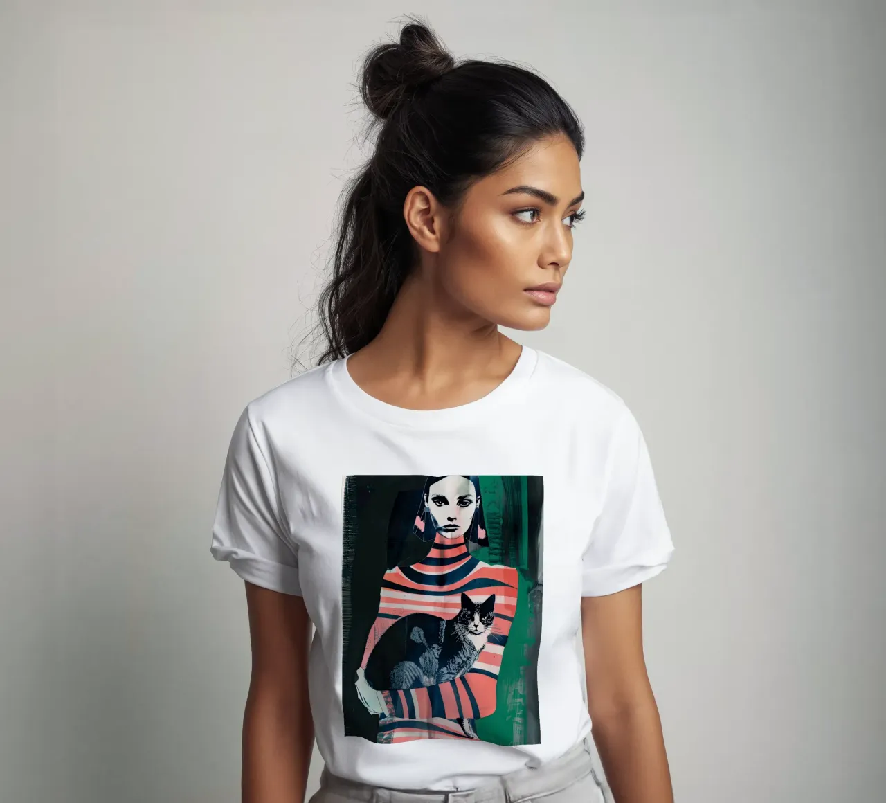 Ragazza che tiene in braccio un gatto t-shirt da DaarbyN