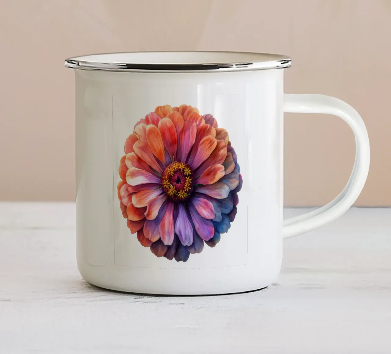 Fiore di zinnia tazza in smalto da Bold Blooms