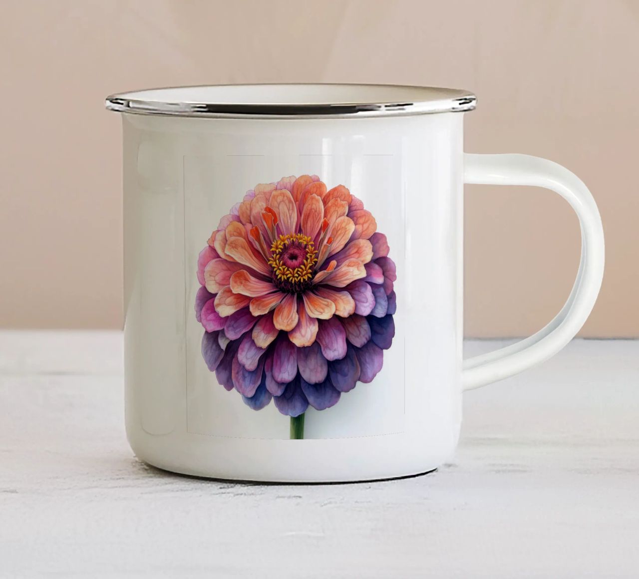 Zinnia Elegans Fiore tazza in smalto da Bold Blooms
