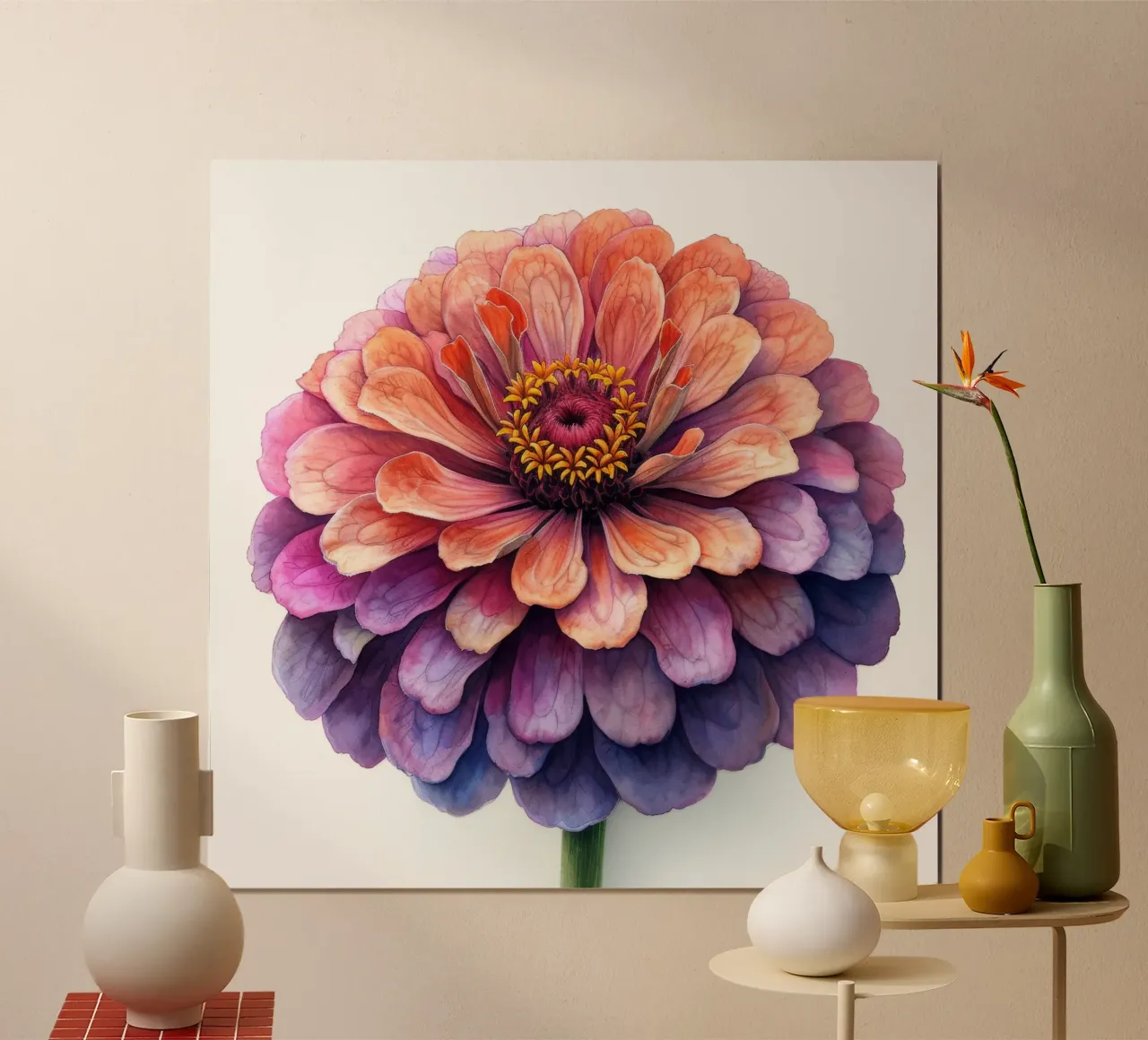 Zinnia Elegans Fiore poster con telaio in plastica da Bold Blooms