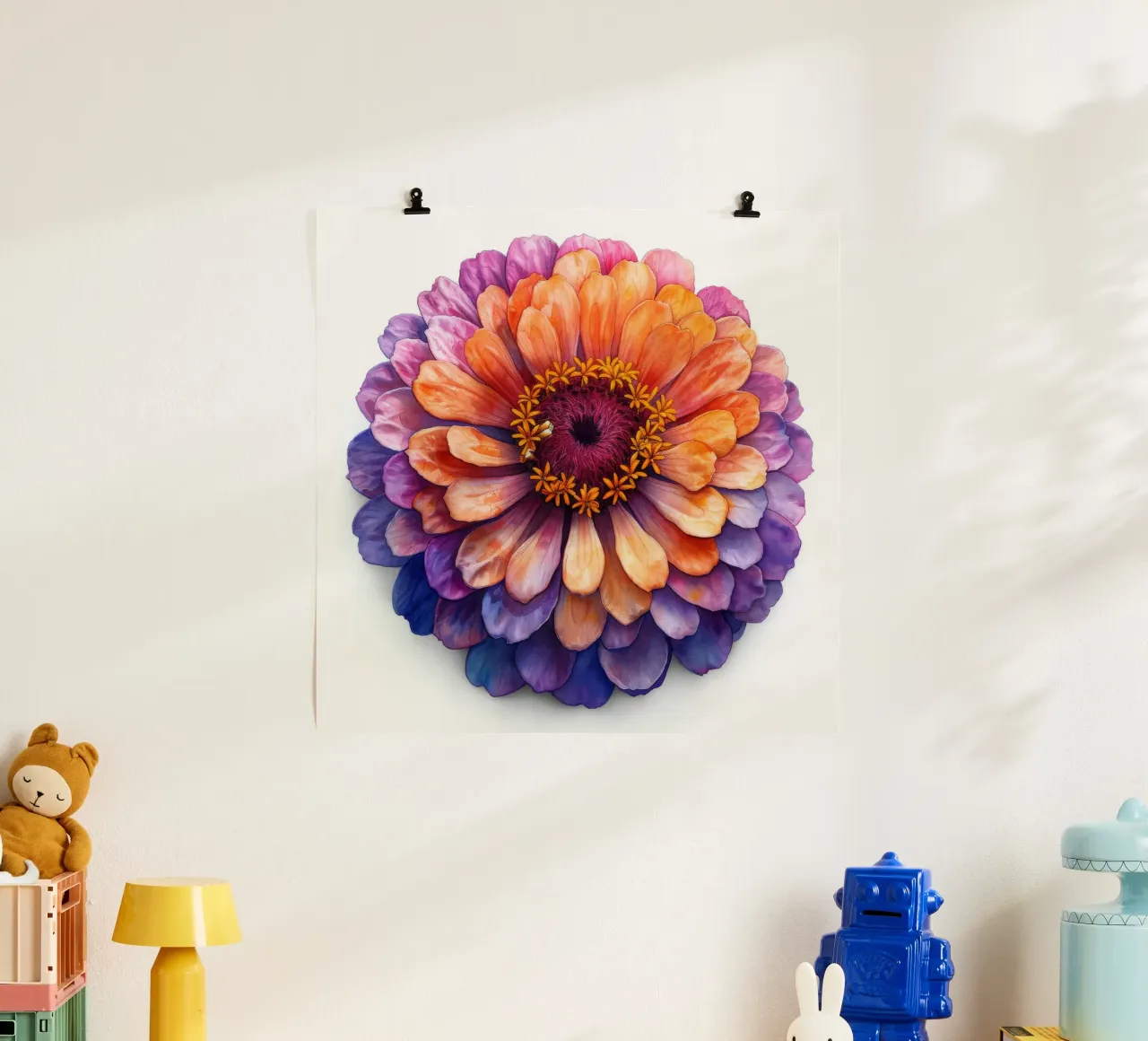 Zinnia Elegans Fiore poster con telaio in alluminio da Bold Blooms