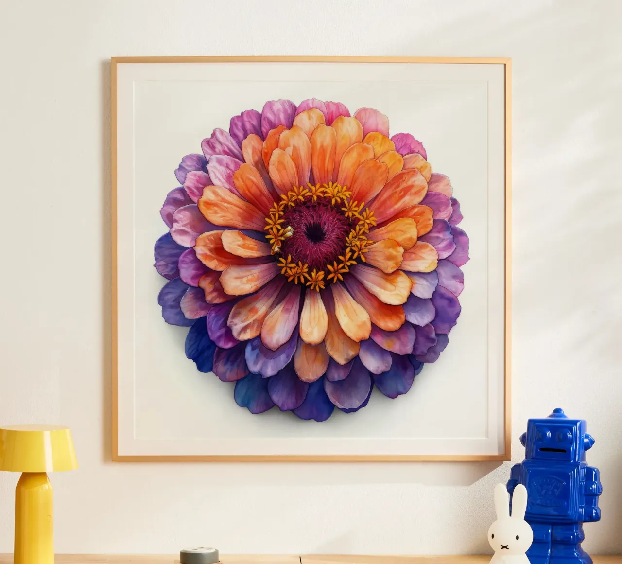 Zinnia Elegans Fiore poster con telaio in alluminio da Bold Blooms