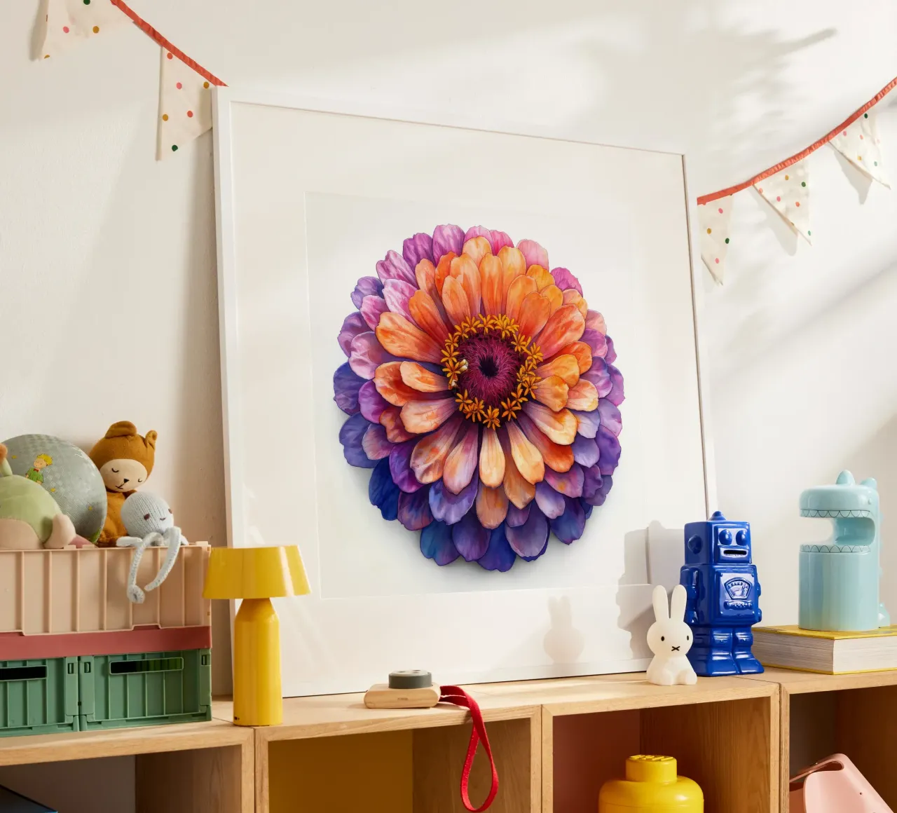Zinnia Elegans Fiore poster con telaio in alluminio da Bold Blooms
