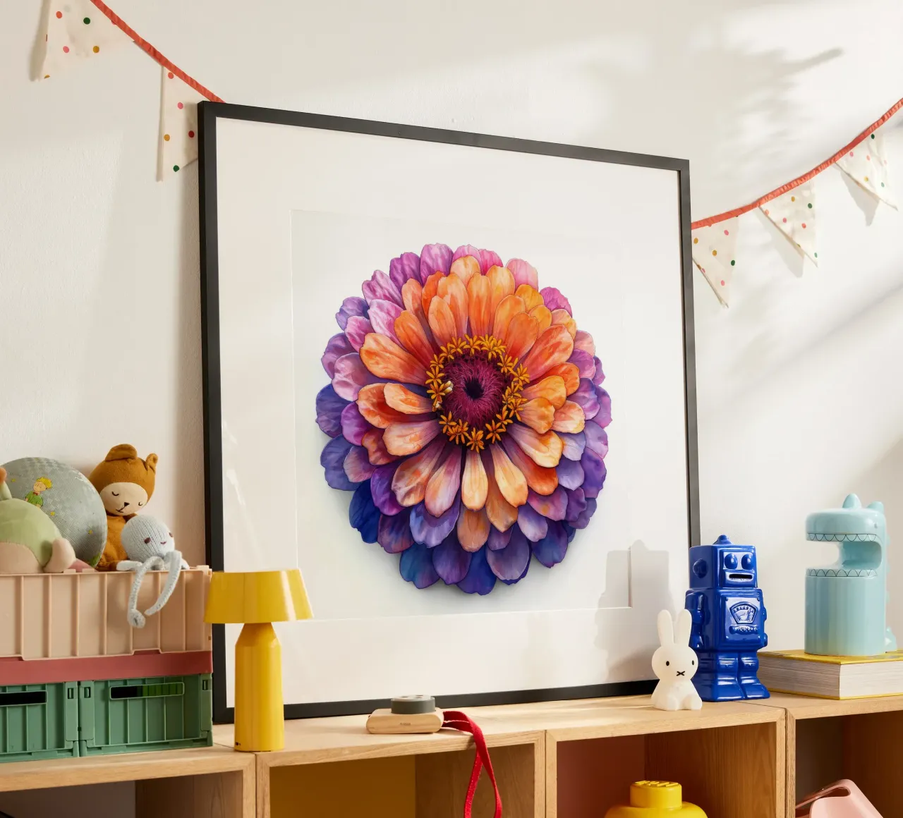 Zinnia Elegans Fiore poster con telaio in alluminio da Bold Blooms