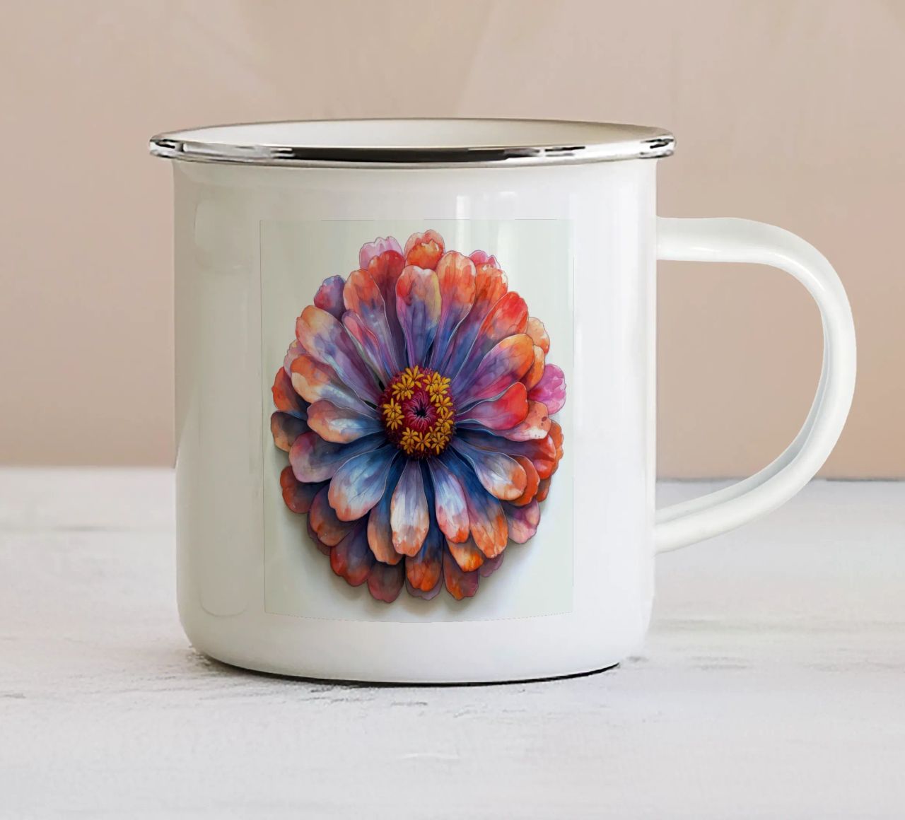 Zinnia Elegans Fiore tazza in smalto da Bold Blooms
