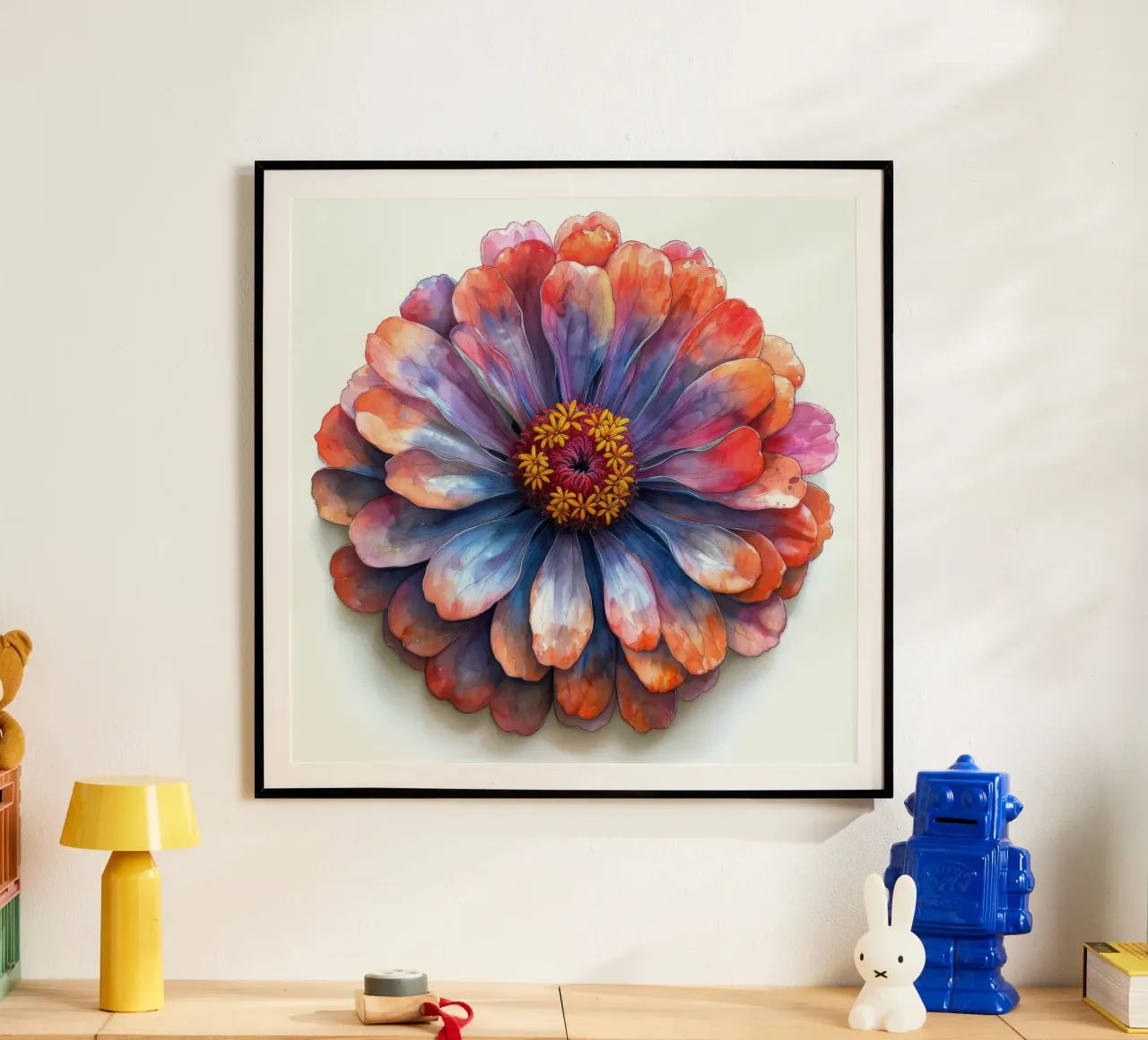 Zinnia Elegans Fiore poster con telaio in alluminio da Bold Blooms
