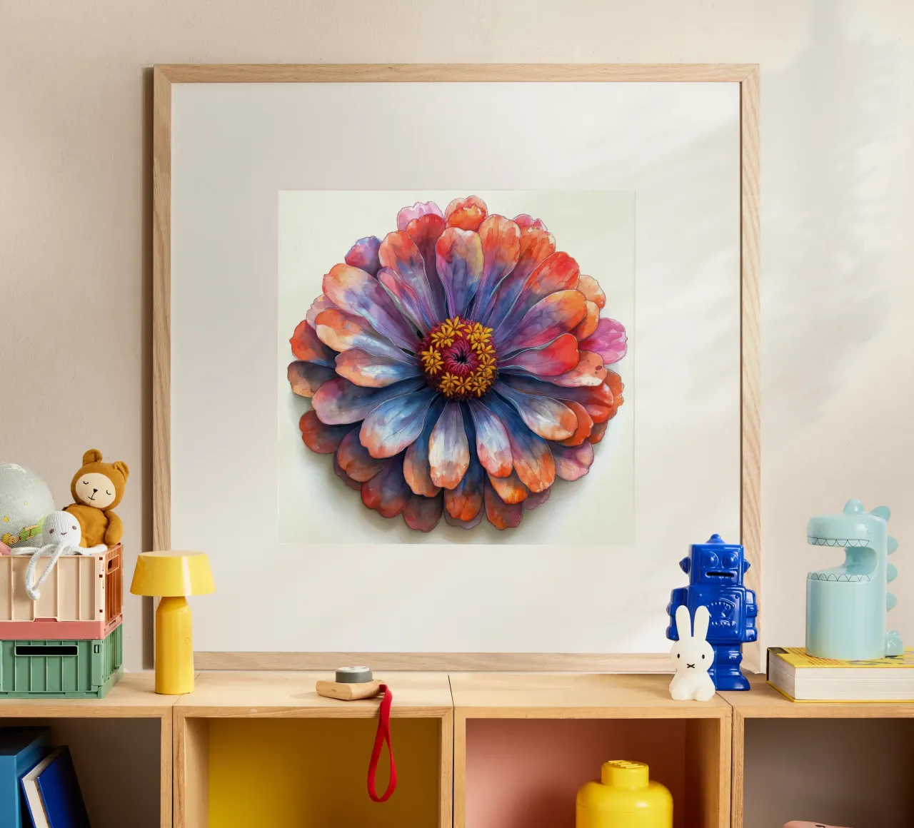 Zinnia Elegans Fiore poster con telaio in alluminio da Bold Blooms
