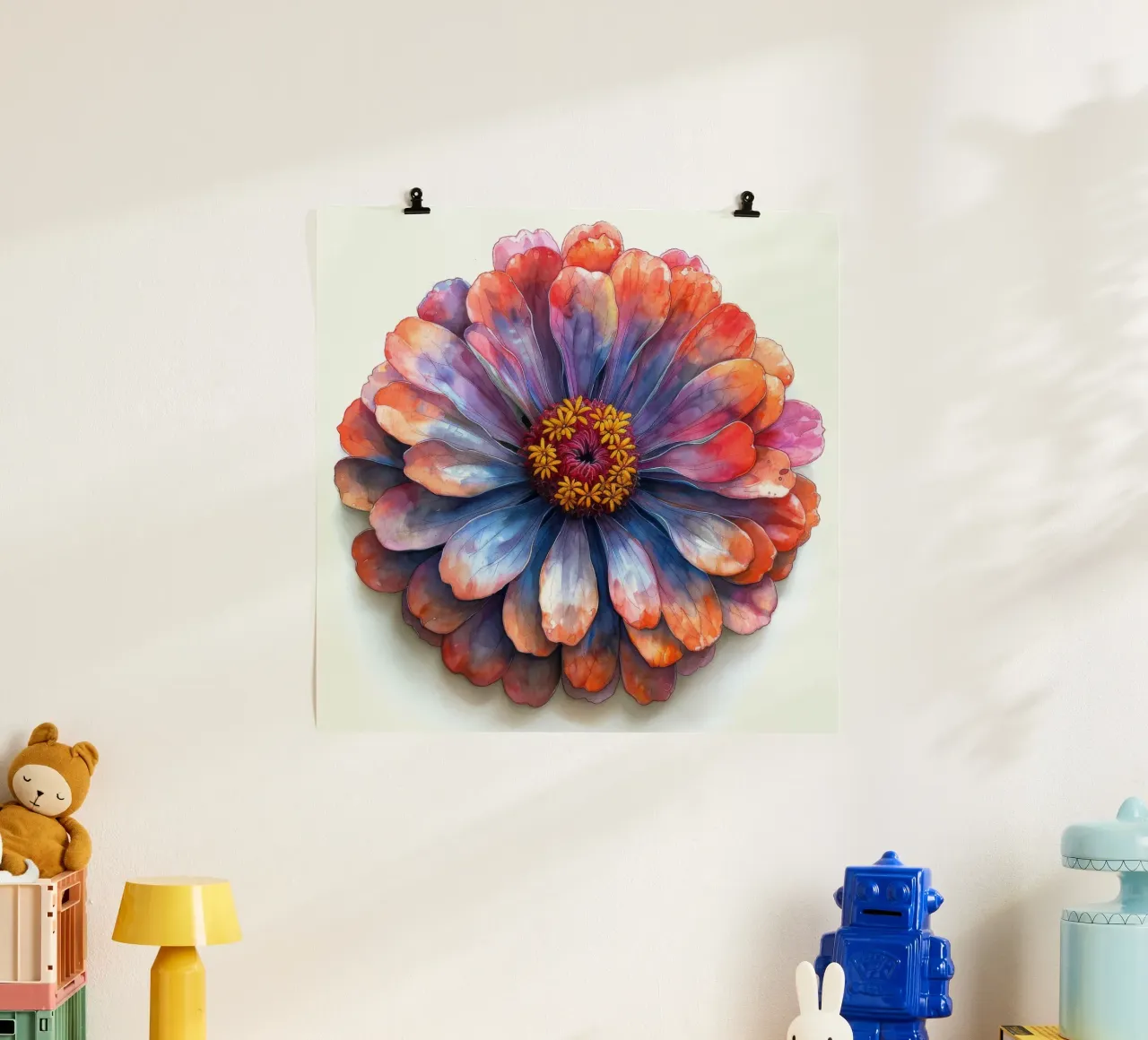 Zinnia Elegans Fiore poster con telaio in alluminio da Bold Blooms