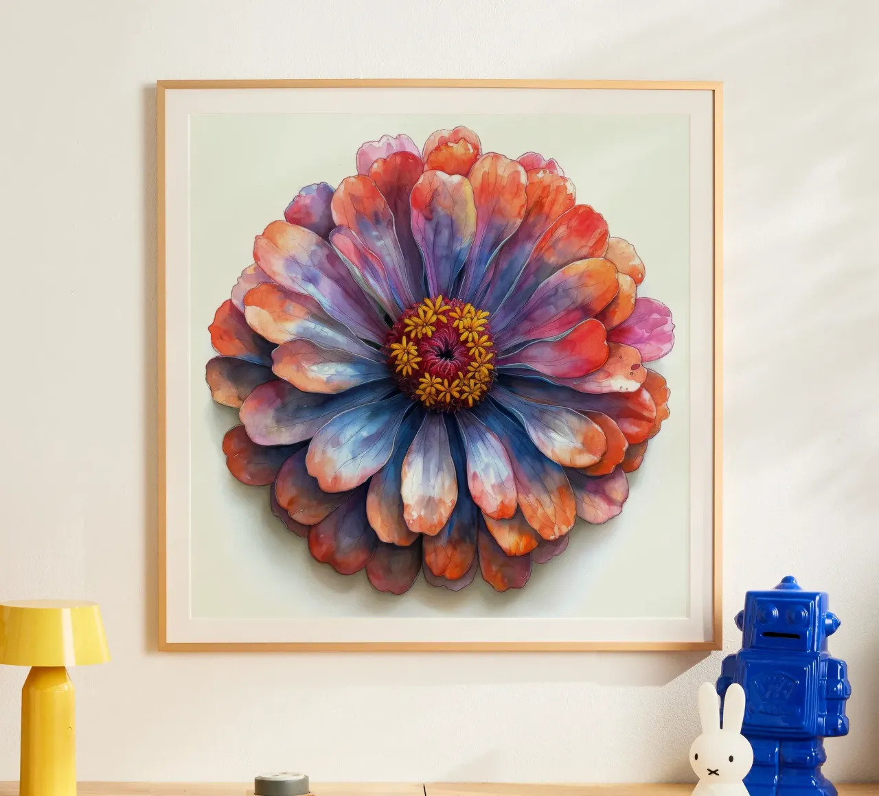 Zinnia Elegans Fiore poster con telaio in alluminio da Bold Blooms