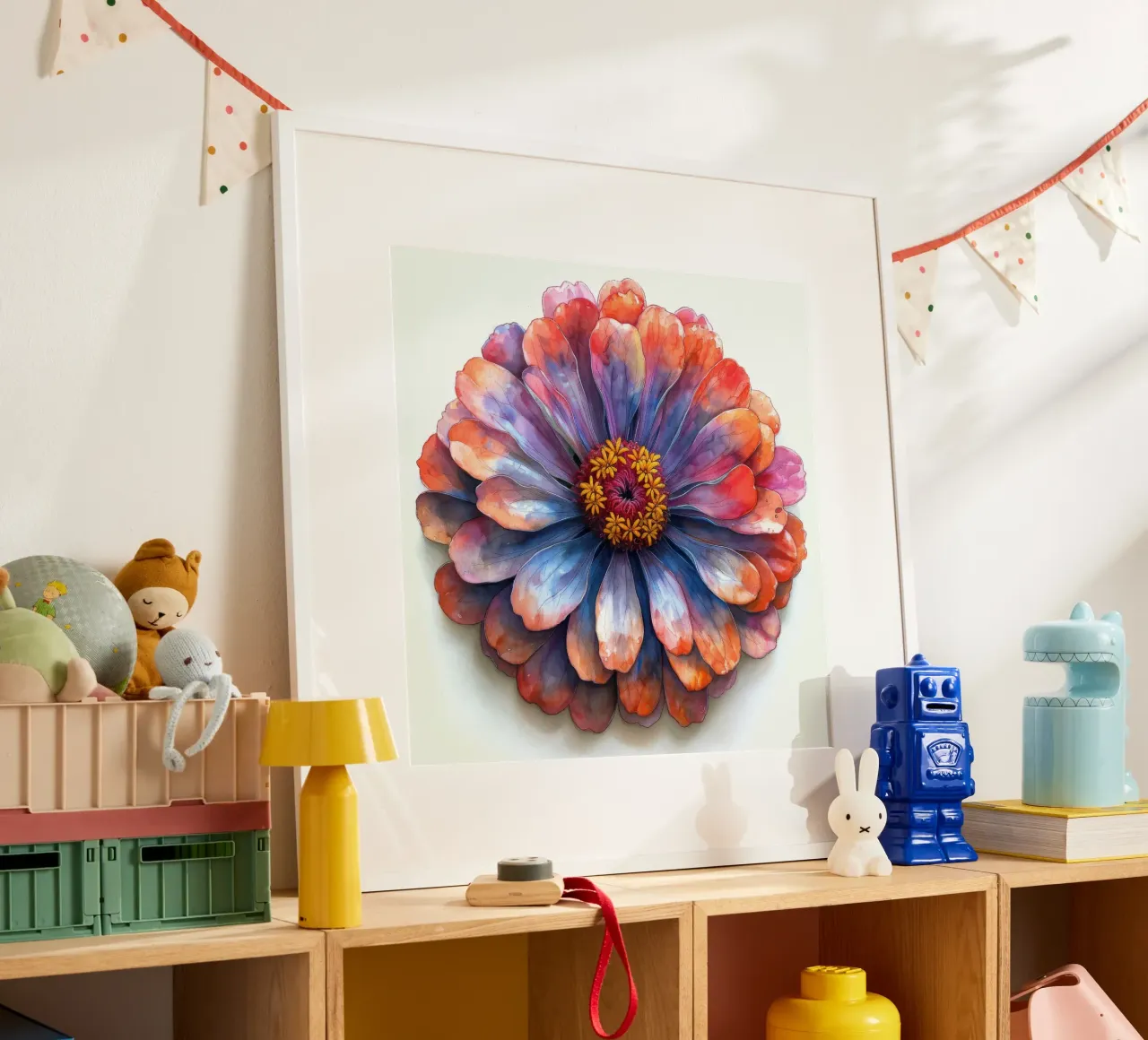 Zinnia Elegans Fiore poster con telaio in alluminio da Bold Blooms