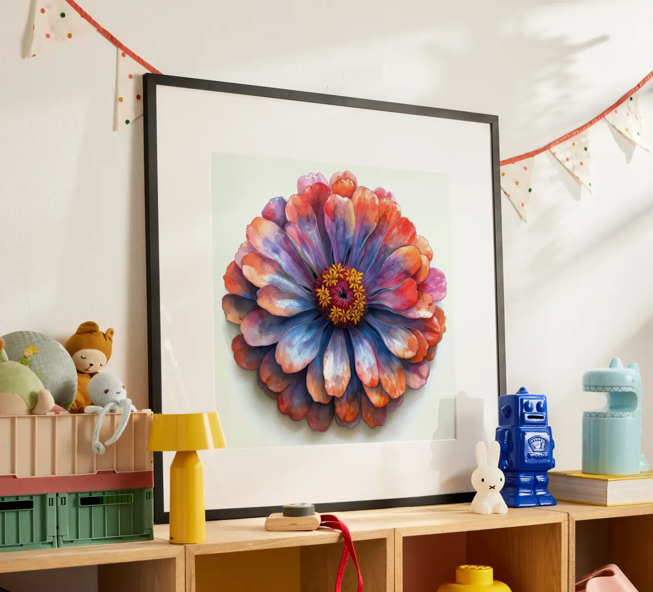 Zinnia Elegans Fiore poster con telaio in alluminio da Bold Blooms