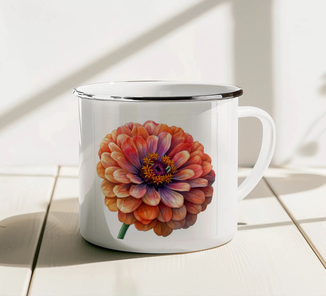 Zinnia Elegans Fiore tazza in smalto da Bold Blooms