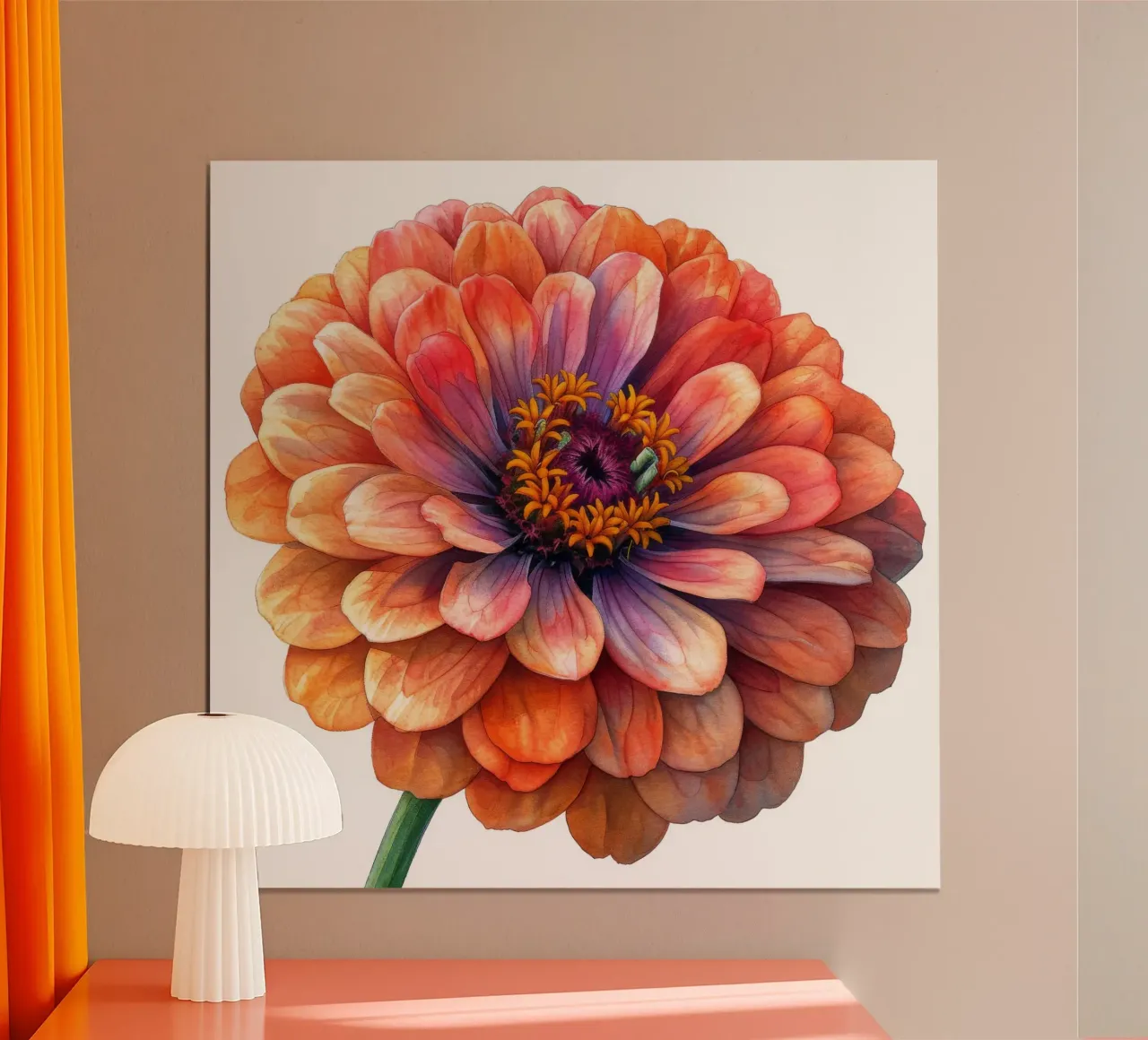 Zinnia Elegans Fiore poster con telaio in legno da Bold Blooms