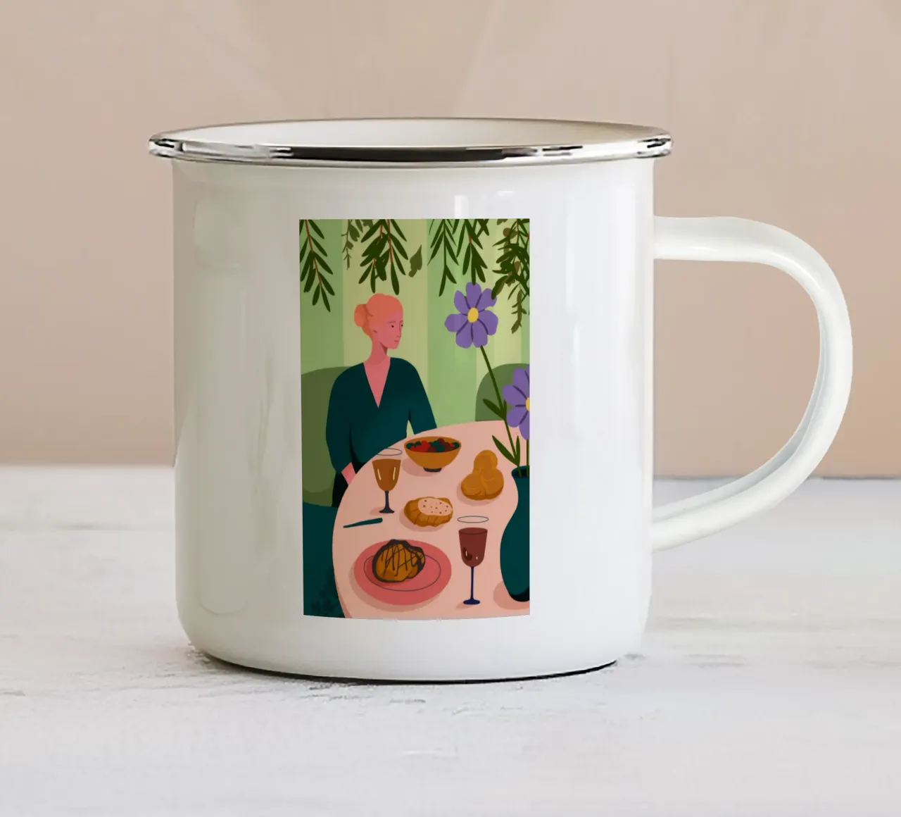 Scena del tavolo da pranzo tazza in smalto da Kamera Obskura
