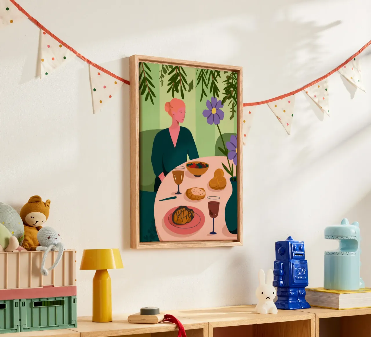 Dining Table Scene canvas with Floater frame by Kamera Obskura