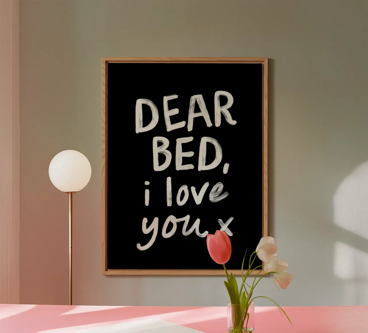 Caro letto ti amo X Design tipografico dipinto a mano alluminio dibond da THE MOTIVATED TYPE