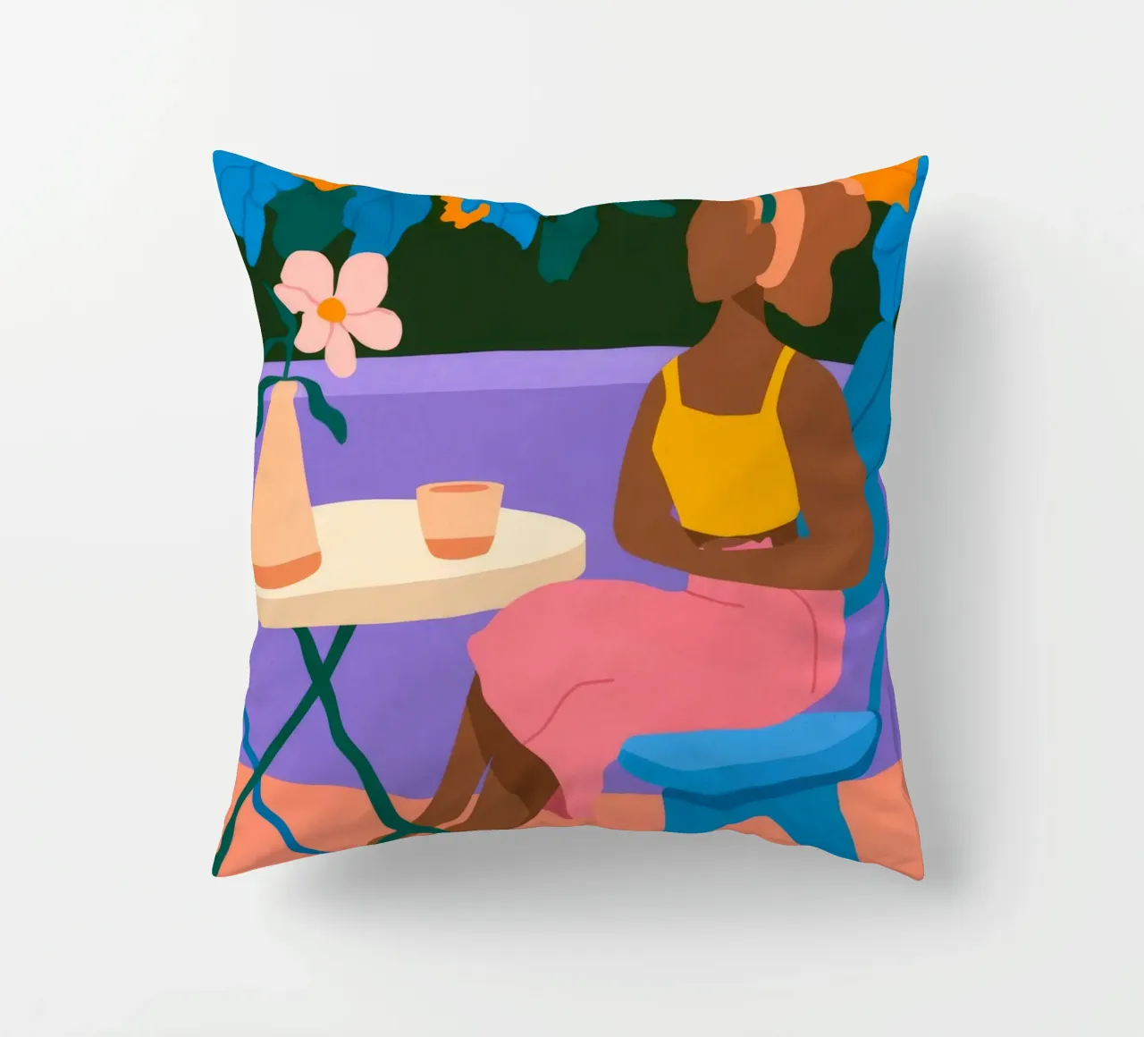 Woman at Table decorative cushion by Kamera Obskura
