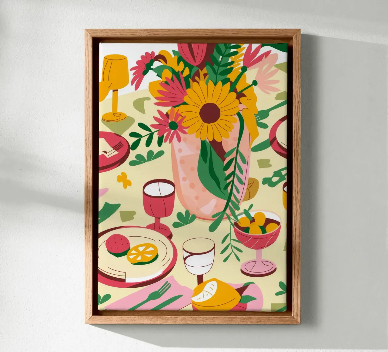 Floral Table Setting canvas with Floater frame by Kamera Obskura