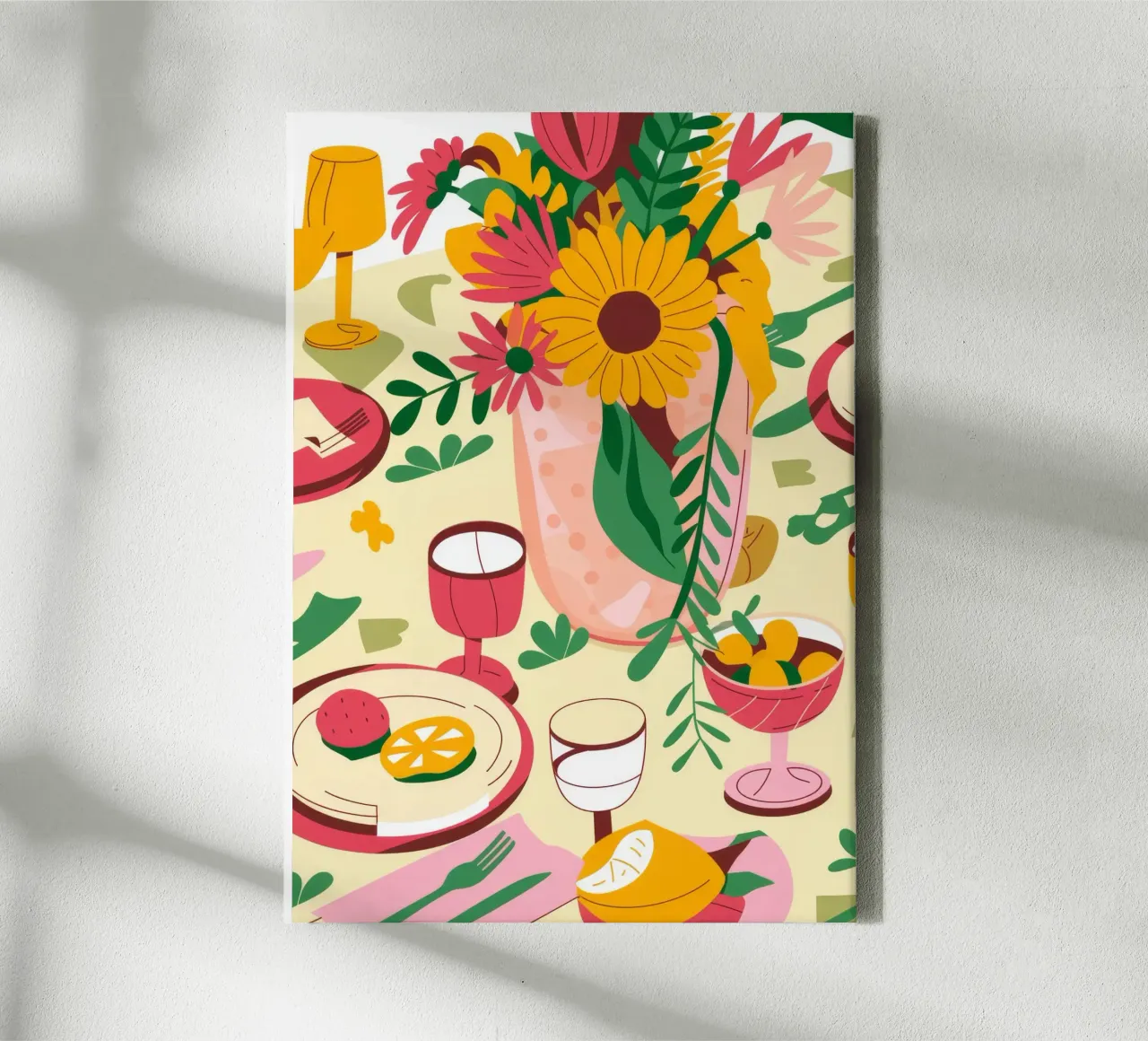 Floral Table Setting canvas with Floater frame by Kamera Obskura
