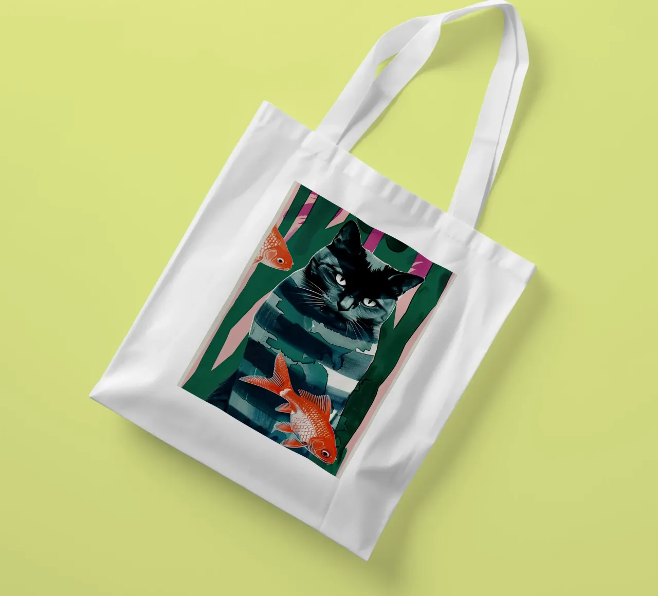 black cat and goldfish tote bag by DaarbyN