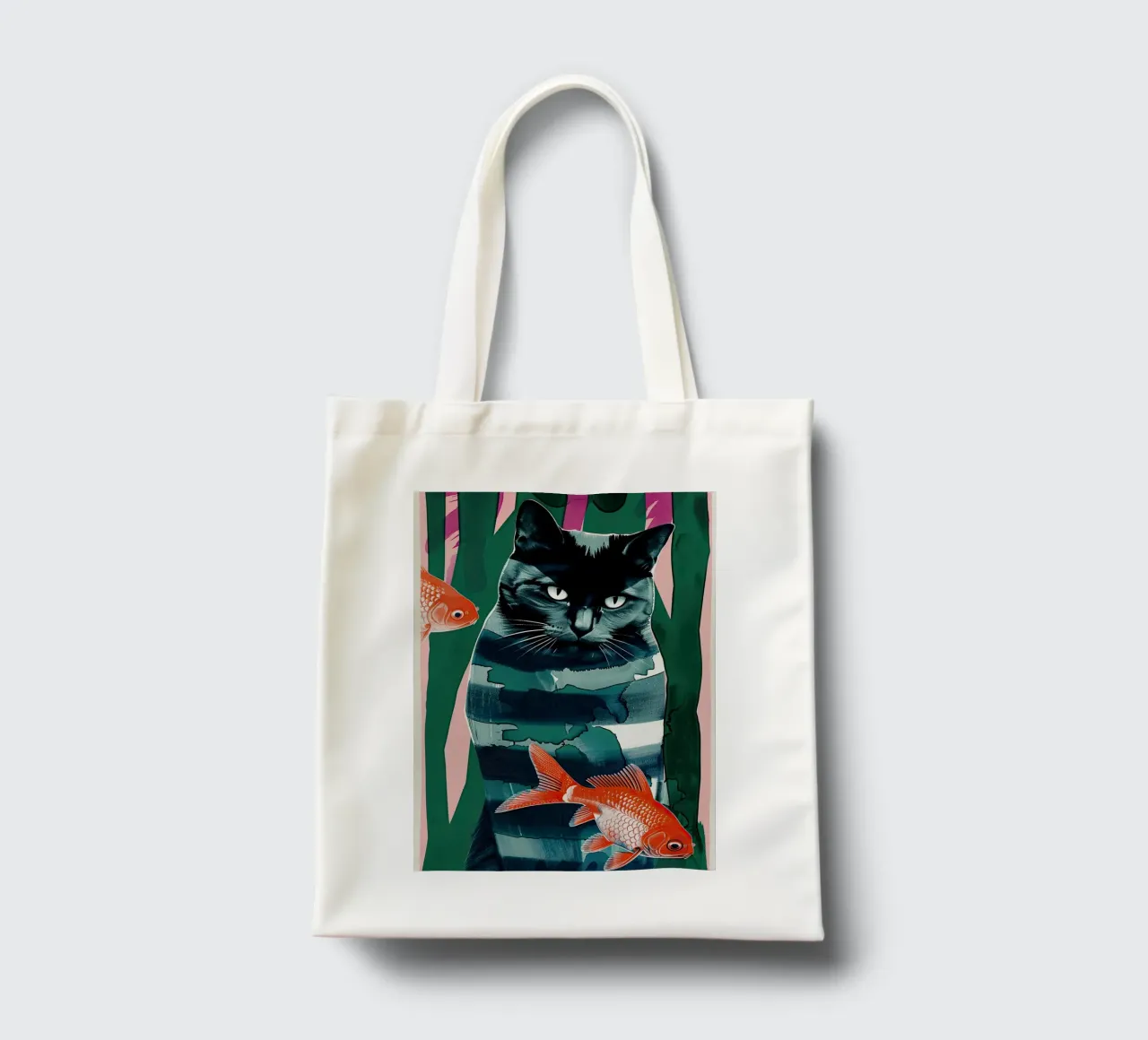 black cat and goldfish tote bag by DaarbyN
