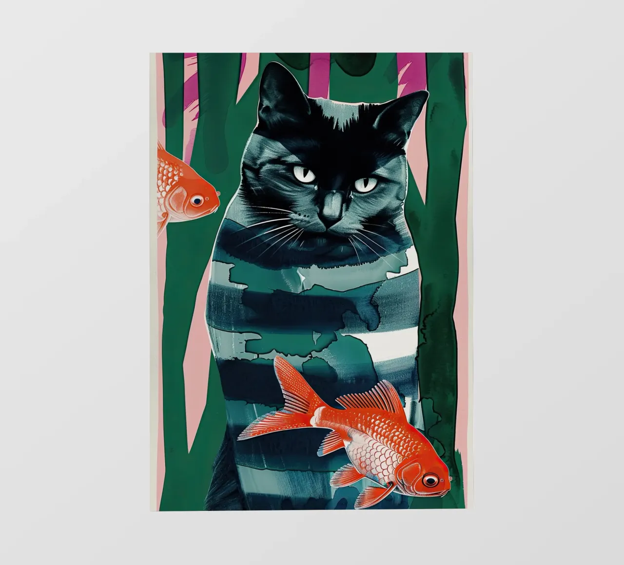 zwarte kat en goudvis fotobehang van DaarbyN