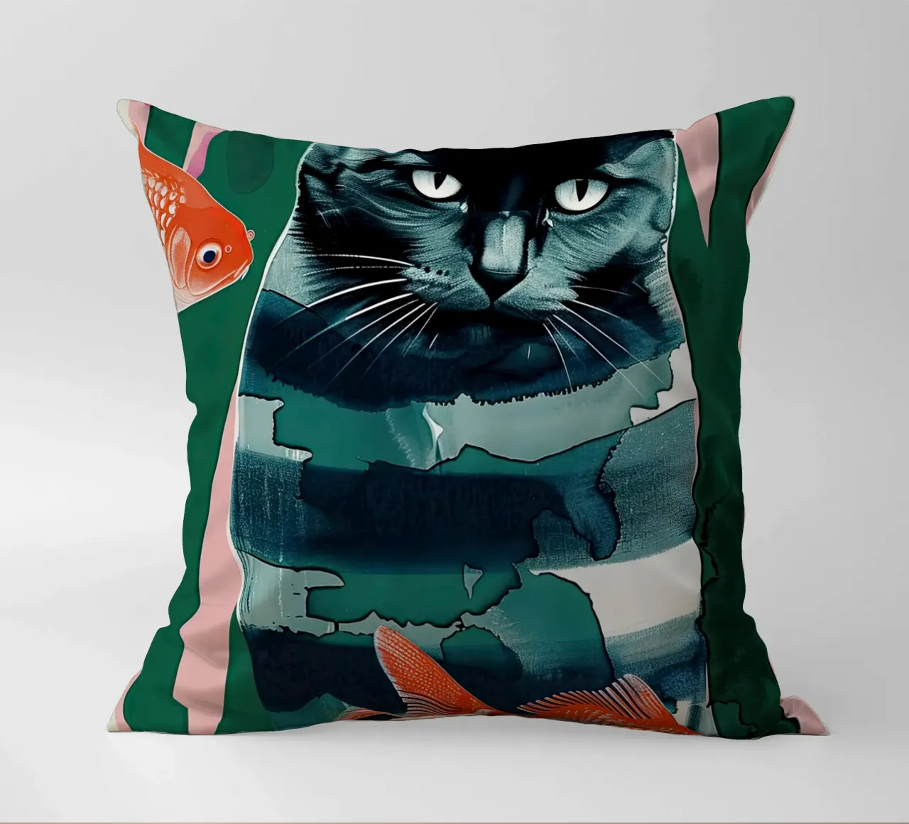 gatto nero e pesce rosso cuscino da DaarbyN