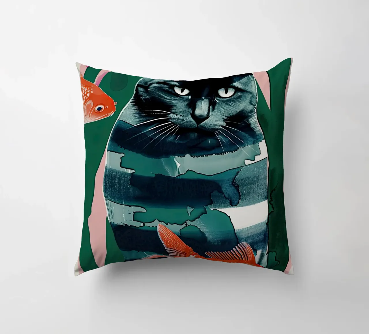 gatto nero e pesce rosso cuscino da DaarbyN