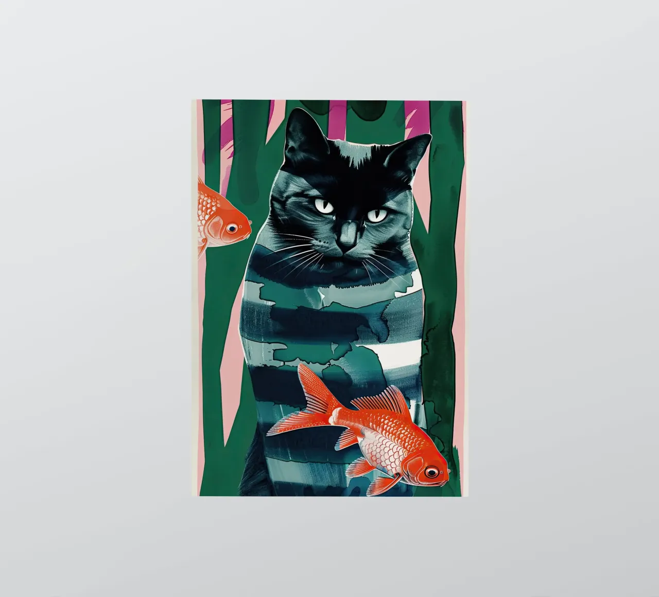 gatto nero e pesce rosso adesivo da DaarbyN