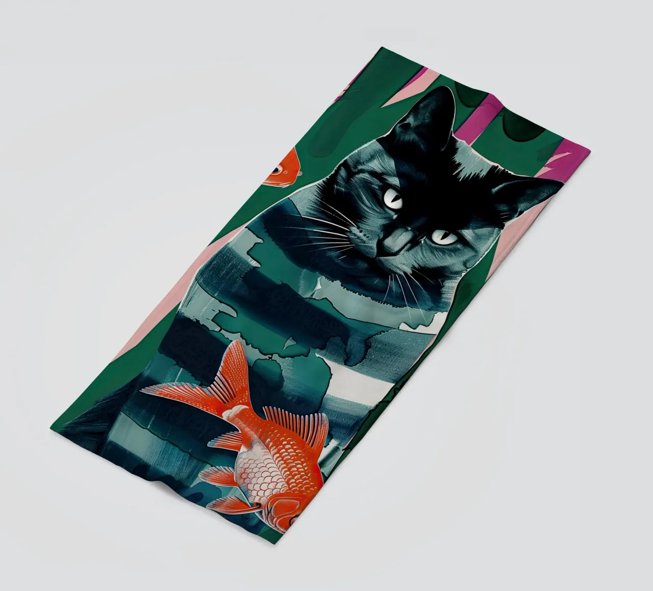 black cat and goldfish beach towel by DaarbyN