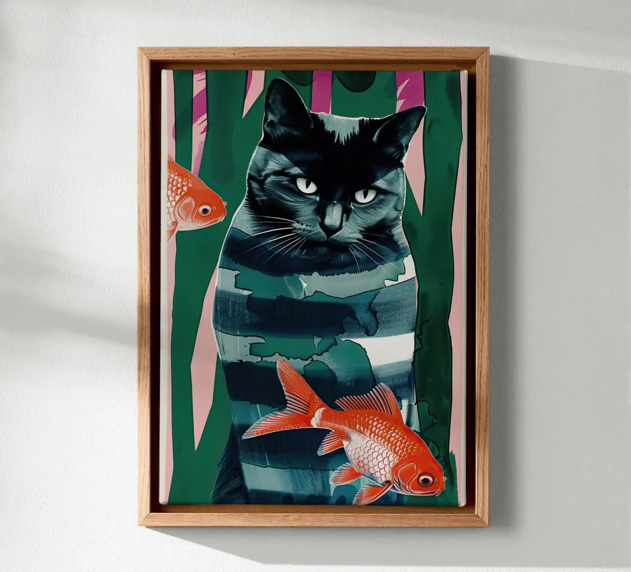 zwarte kat en goudvis canvas van DaarbyN