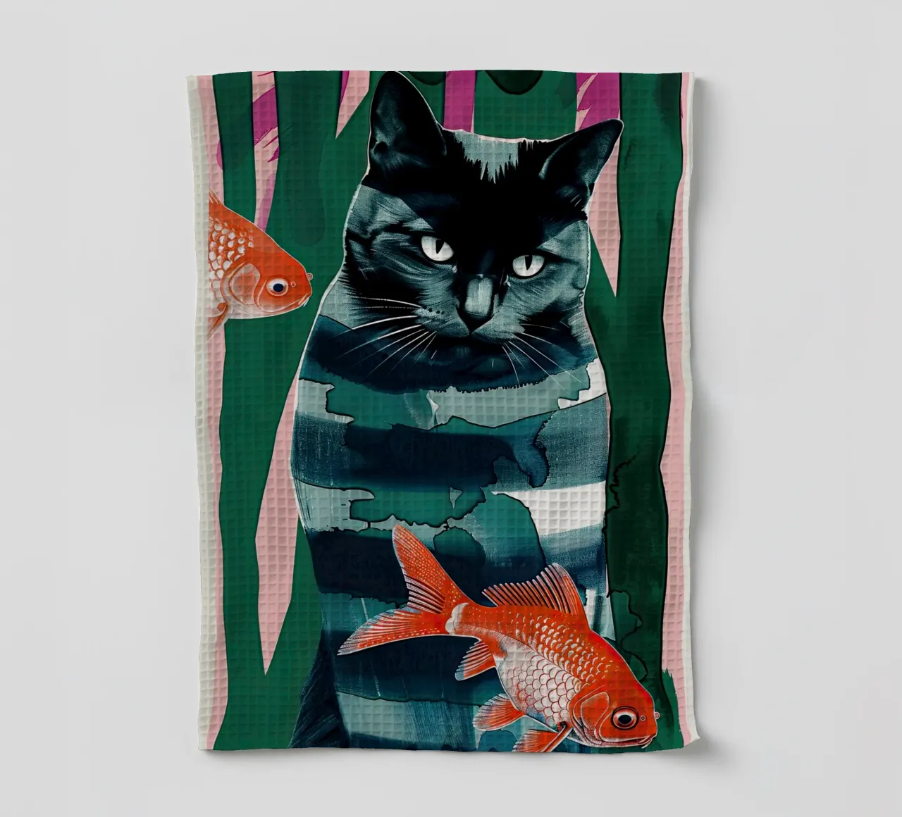 schwarze Katze und Goldfisch Geschirrtuch von DaarbyN