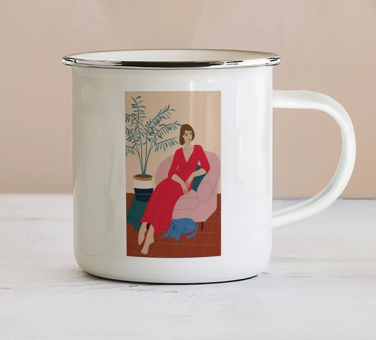 Abito rosso relax tazza in smalto da Kamera Obskura