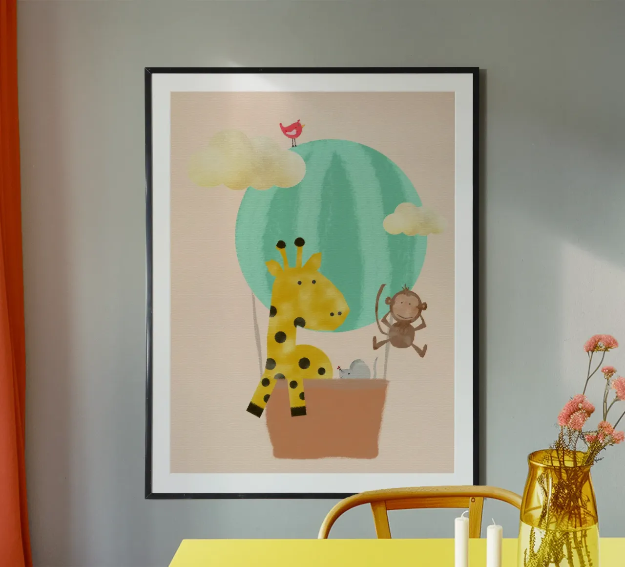 Freunde im Heißluftballon poster avec cadre en aluminium de maramirage
