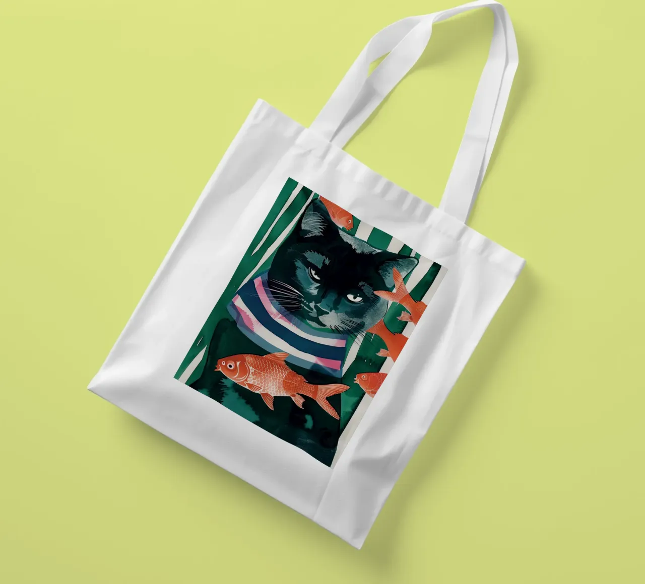 gatto nero e pesce rosso borsa in juta da DaarbyN