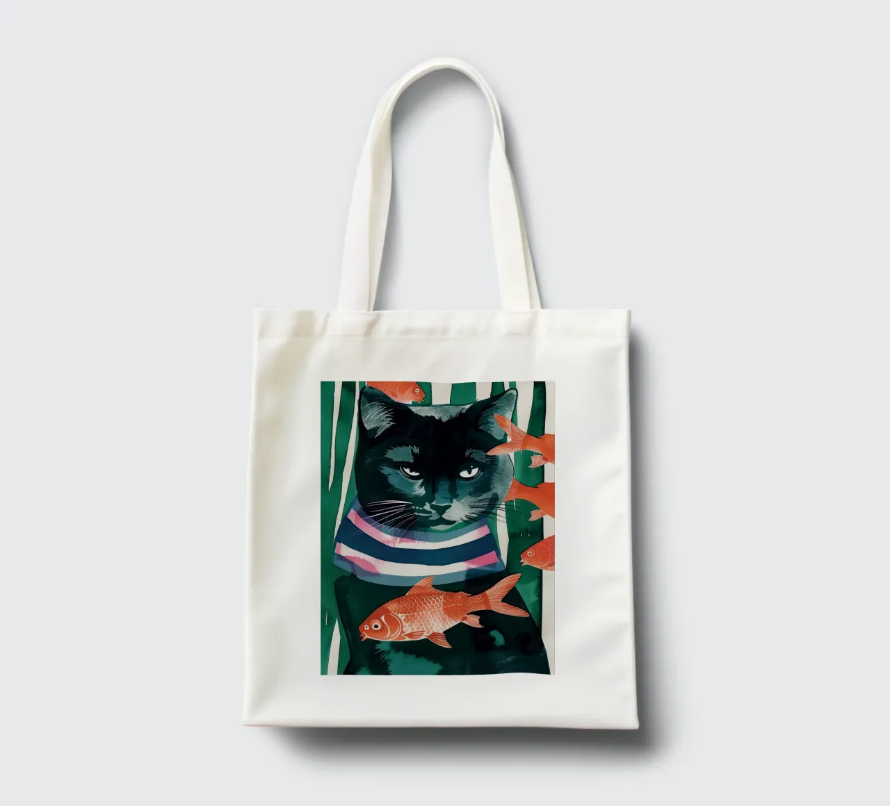 gatto nero e pesce rosso borsa in juta da DaarbyN