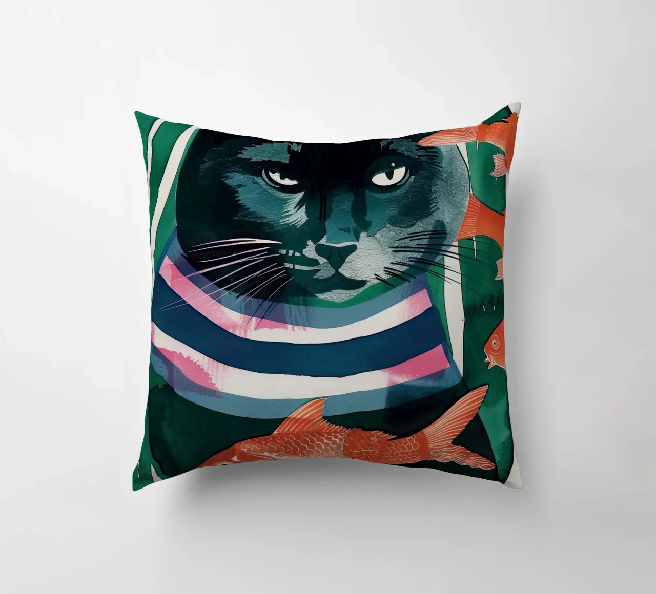 gatto nero e pesce rosso cuscino da DaarbyN