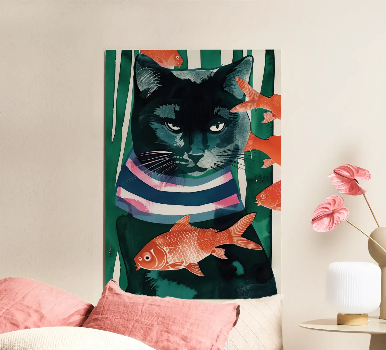 gatto nero e pesce rosso alluminio dibond da DaarbyN