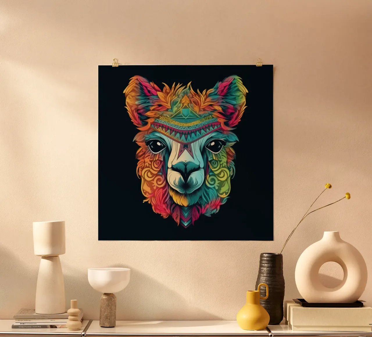 Tatoo Alpaca poster con telaio in alluminio da Animal Portraits